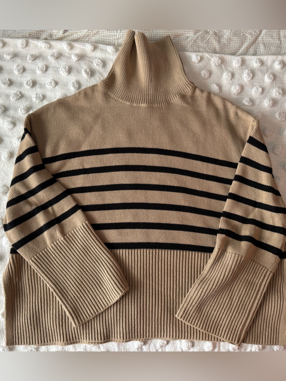 GAP Taupe and Black Striped Side Slit Turtleneck Sweater Size M